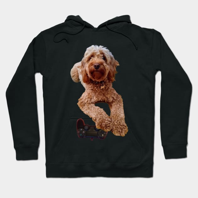 Cavapoo puppy dog gaming 2022 cavalier king charles spaniel poodle with game console. Remote control Hoodie by Artonmytee